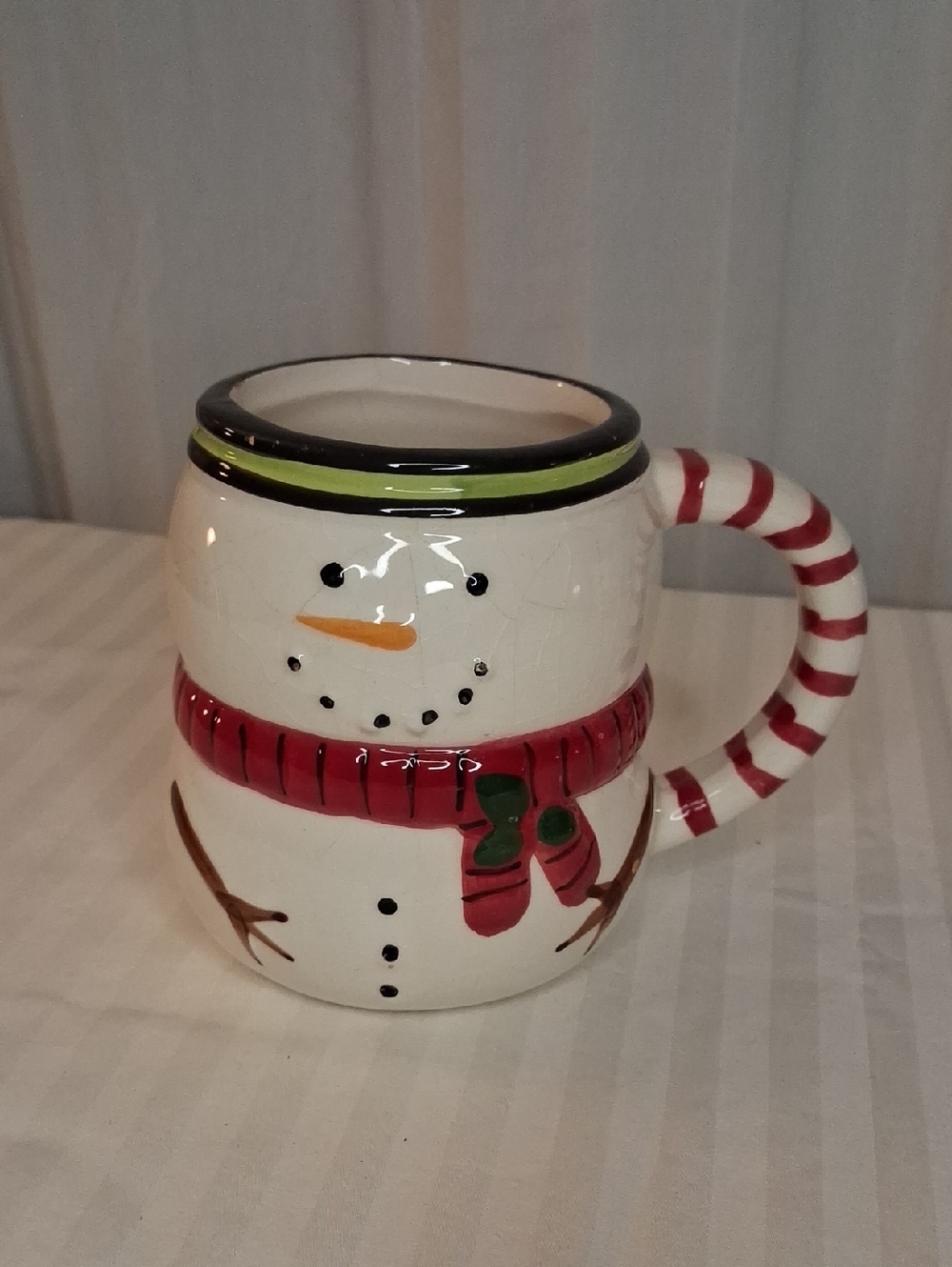 Festive Snowman Ceramic Mug - Cream and Red